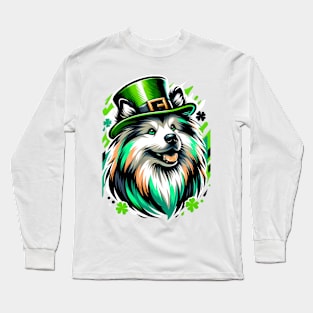 Keeshond Dog Celebrates Saint Patrick's Day Festively Long Sleeve T-Shirt